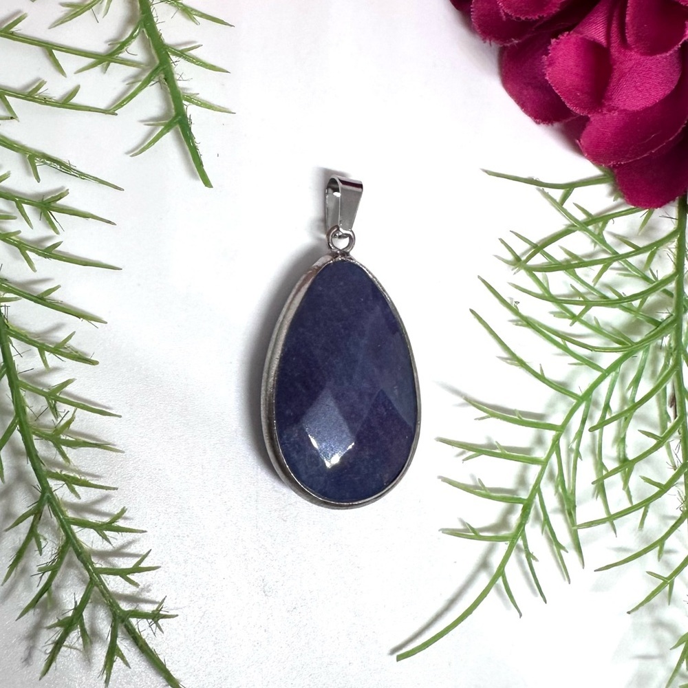 NEW⚜️Indigo Agate Stone Teardrop Pendant Charm - Picture 3 of 7